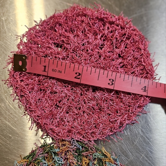 Handmade Set of 3 Round Dish Scrubby Hot Pink, Orange and Multicolor 4inch - Picture 5 of 5